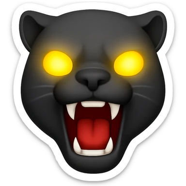 Create an image of a black panther roaring with glowing eyes in an emoji style. Keep the background transparent as requested. The style should resemble emoji aesthetics with clear, concise features and glowing eyes effect. sticker