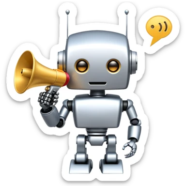 Robot with megaphone representing AI speaking freely sticker