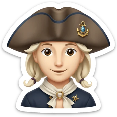 Clash of Clans aesthetic: Beautiful and Majestic Pirate Portrait Emoji, Rendered in serene confidence with a gentle, enigmatic smile and a regal tricorn hat, showcasing a distinguished, weathered build with a timeless bandana and soft, wise eyes in natural skin tone, Simplified yet exquisitely endearing features, highly detailed, glowing with a soft, drowsy maritime light, high shine, calm and heroic, stylized with an air of legendary seafaring elegance, soft glowing outline, capturing the essence of a majestic pirate whose noble spirit inspires epic adventures! sticker