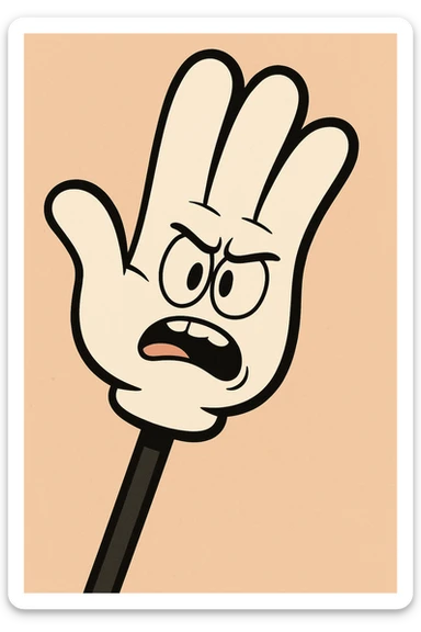 cartoon slap hand, white, with black stick and border sticker