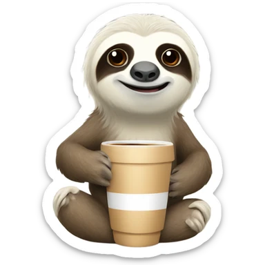 White sloth with cup of espresso sticker