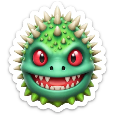 poisonous mushroom monster portrait, head and shoulders only, toxic green glow, scary grin, spiky mushroom head, 3D cartoon, mobile game icon style, clean background, no text, no watermark

 sticker