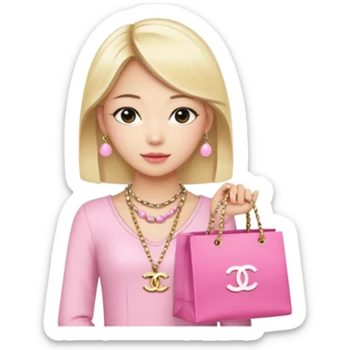 Blonde Chanel Asian Girl with pink shopping bag and Chanel necklace sticker