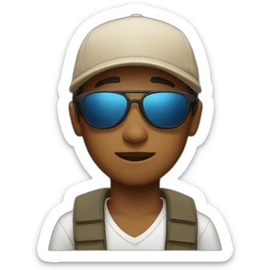 a boy with sunglasses and backwards cap sticker