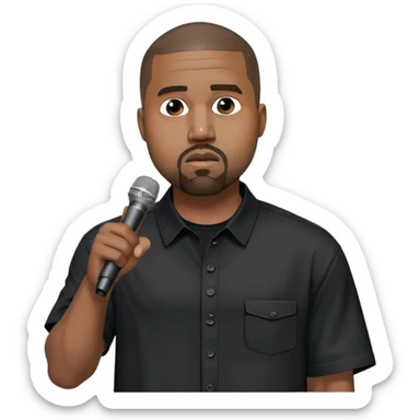Kanye west upper body black button up short sleeve shrugging with mic in hand sticker
