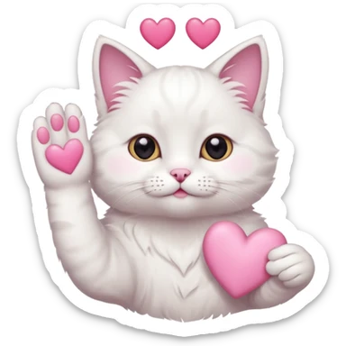 Cute white cat making heart shape with his hand above the head sticker