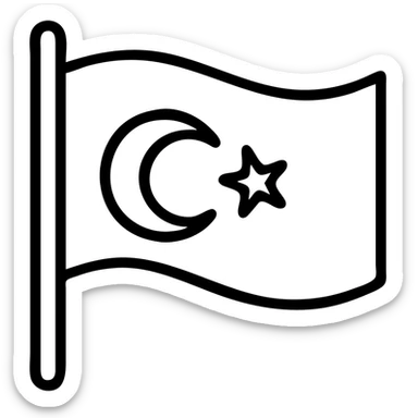flag with green and red background featuring Turkish crescent moon and star, clear iconic style, simple and bold design, minimalistic, clean modern look sticker