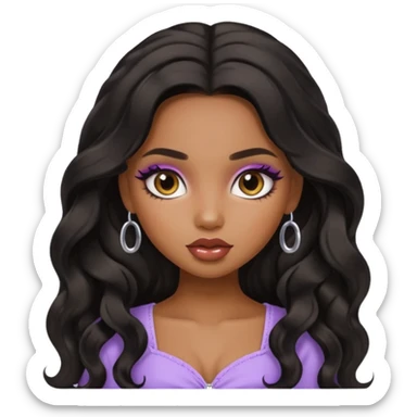 a pretty bratz brown girl with long wavy black color hair sticker