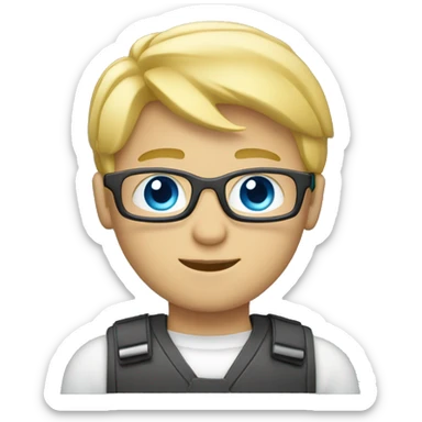 Male coder featuring a laptop. He has blonde hair, blue eyes, white skin. sticker
