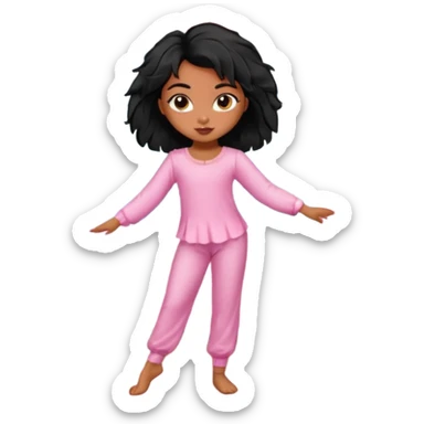 generate a pretty bratz brown skinned girl with messy black hair in pyjamas dancing in room ballet sticker