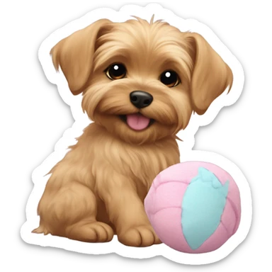 Yorki Puppy playing with a squishmallow stuffy  sticker