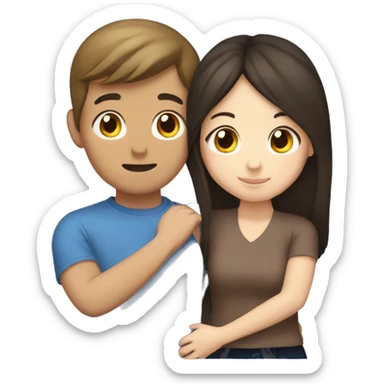 Brunette white girl hugging a brunette Asian boy sticker