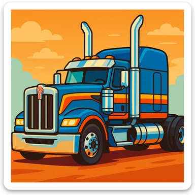 2026 Kenworth W680 flattop semi sleeper cartoon style with exaggerated chrome stacks, vibrant colors sticker