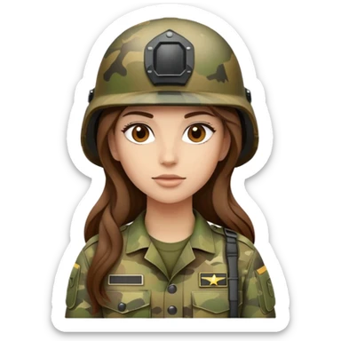 army girl long brown hair camo helmet sticker