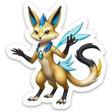 Feral Beautiful Pretty Badass Cool Colorful Painted Asian Graceful Majestic Cool Handsome Meloetta-Renamon-Luxray-Cobalion-Vernid-fusion-hybrid-creature, full body  sticker