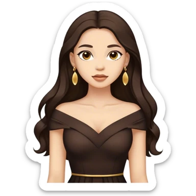 Beautiful woman,cute, long dark brown hair in dark dress with gold earrings sticker
