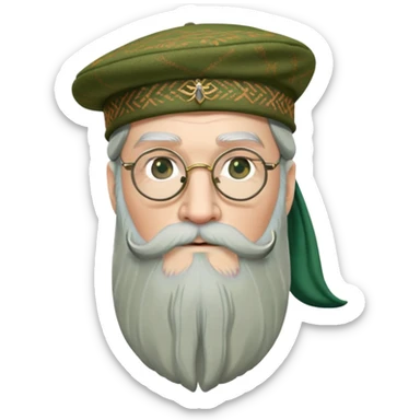 Dumbledore wear green scotland Tam o'shanter cap with decorative patterns, wear glasses, very long beard sticker