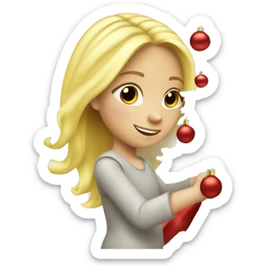 Blond Girl decorating Christmas tree sticker