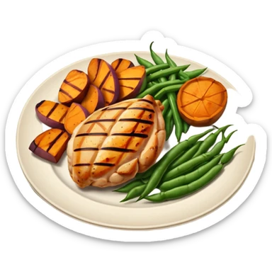 1 protein (chicken, fish)
 + 2 (or more) veggies
 + 1 starch (sweet potato or grain) sticker