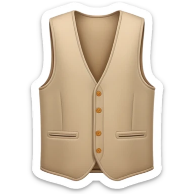 A 3D Apple-style emoji of a simple sleeveless vest (yelek), front view, minimal and clean design, soft fabric texture, neutral colors, cartoon-like and cute style sticker