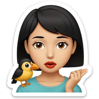 Niña con pelo corto negro con un pico en la boca  sticker