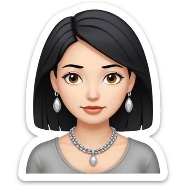 Female with very big Silver Necklace, grey skin,Black hair, more bright silver,highlight necklace, different expressions. sticker