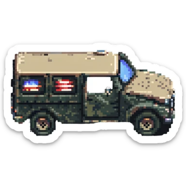 military truck with camouflage pixel art sticker