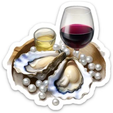 2 oysters with pearls and wine sticker