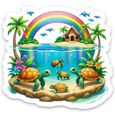 Rainbow on a paradise island with turtles  sticker