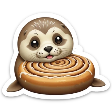 Seal eating a cinnamon roll sticker