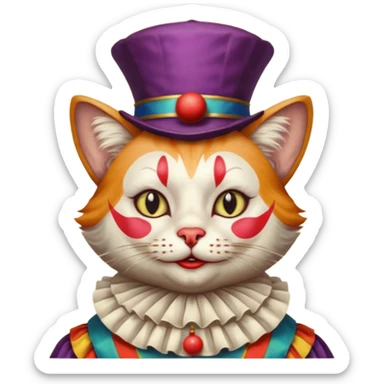 Renaissance painting style cat with clown makeup and attire sticker