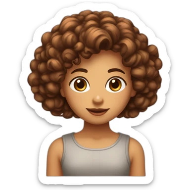 Fille cheveux bouclés foncés qui arrivent aux épaules front un peu grand yeux marron sticker