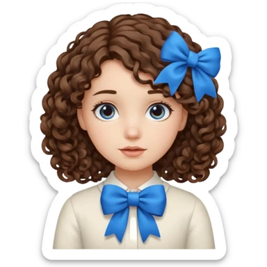 girl  with blue bow and curly hair sticker