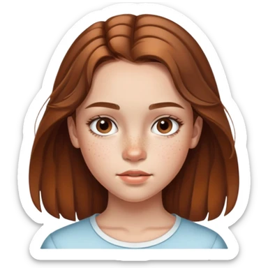 13 year old girl with mid length highlighted brown hair, freckles, big forehead and nice lips sticker