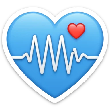 Minimal medical AI logo, heart + signal wave, flat emoji style, clean, modern, blue and white sticker