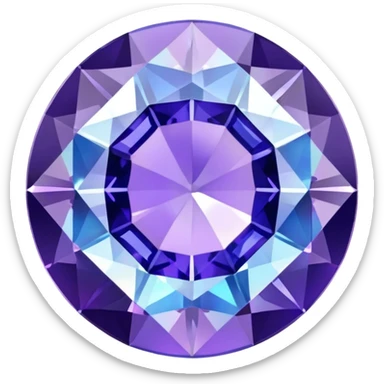 Precision round cut tanzanite with lavender-blue color flash and holographic rainbow effect sticker