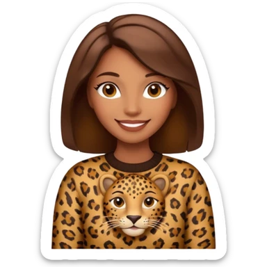 An elegant self confident brown lady in a leopard sweater emoji sticker
