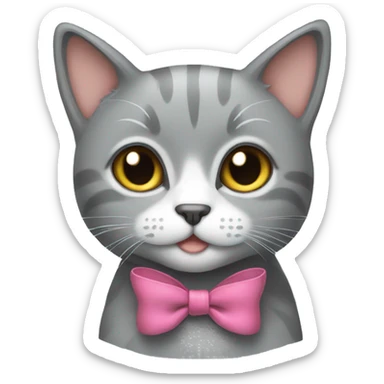 Gray cat with a bow sticker