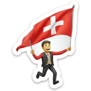 A traditional swiss man swinging a swiss flag above his head sticker