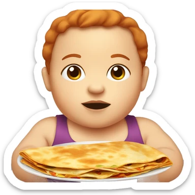 Fat baby with brown eyes, brown red hair, eating a quesadilla  sticker