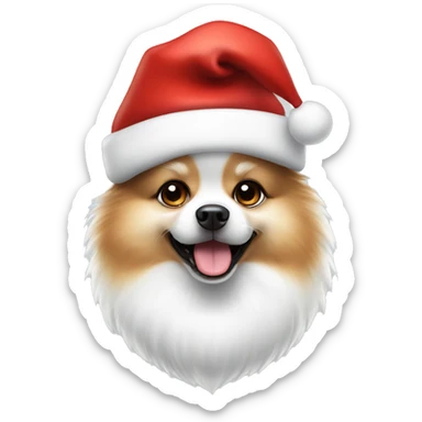 Dog white Pomeranian spitzh wearing Christmas hat sticker