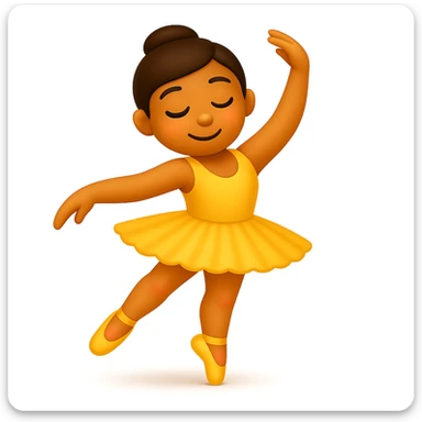 Edit the image to keep the same pose with the right foot on tippy toe in iOS emoji style. Maintain the yellow tutu, elegant, smooth, and shiny look as in the reference. Add a slight blush to the knees. sticker