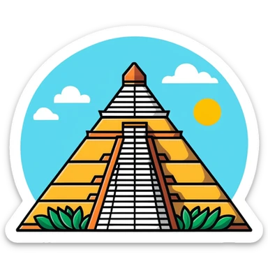 Mexican pyramid with sun and clouds in sticker style sticker