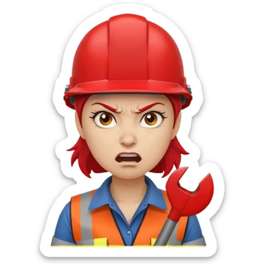 female engineer with red helmet, angry expression, annoyance, furious sticker
