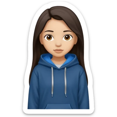 Can you make a girl with dark brown eyes with dark brown hair straight long hair with fully body with a black hoodie and blue baggy jeans sticker
