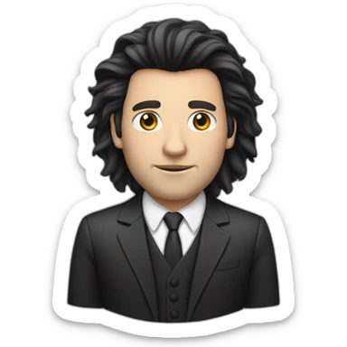 Caucasian man with black lion's mane hair and wearing a suit sticker