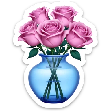 blue roses in transprent pink vase  sticker