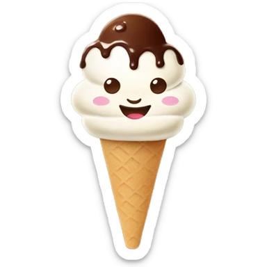 Chocolate ice cream without waffles , on a stick, flat shape, with a smile sticker