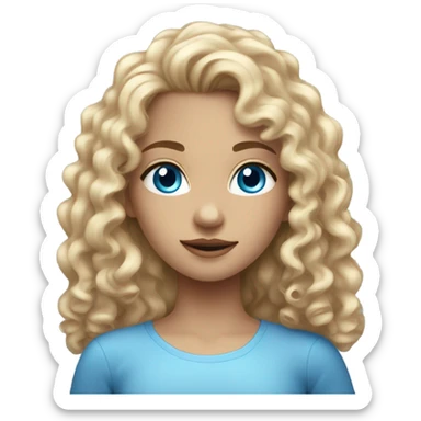 Beautiful Girl with long curly fair hair, blue eyes,  sticker