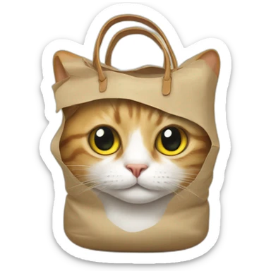 a cat with a bag on its head sticker